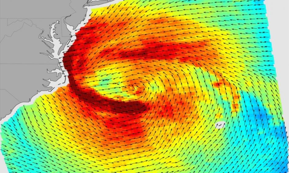 NASA visualization of the wind field associated with Hurricane Sandy as it approached the Mid-Atlantic coast on Oct. 28, 2012. Photo: NASA