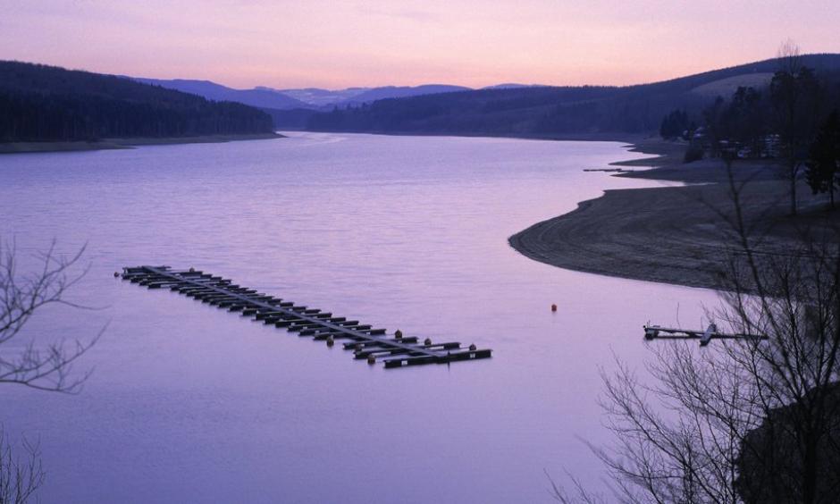 The Sorpe reservoir in northwest Germany, one of four freshwater reservoirs observed in a recent study that found that carbon dioxide absorbed in lakes, rivers and streams can affect entire ecosystems. Photo: Mauritius Images GmbH, Alamy
