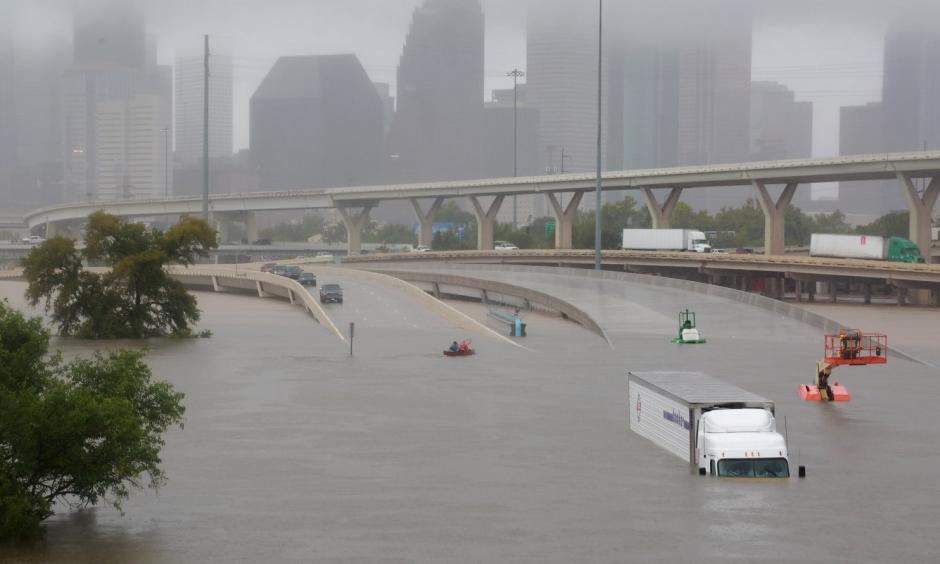 Interstate highway 45 is submerged from the effects of Hurricane Harvey seen during widespread flooding in Houston, August 27, 2017. Photo: Richard Carson, Reuters