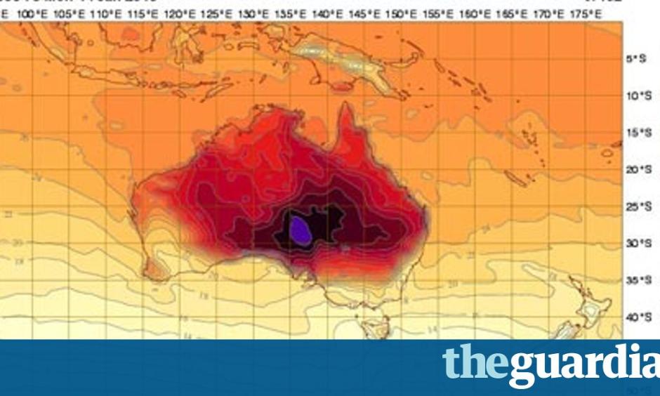 Australian Bureau of Metereology temperature map - with a new colour for 52-54C. Image: BOM