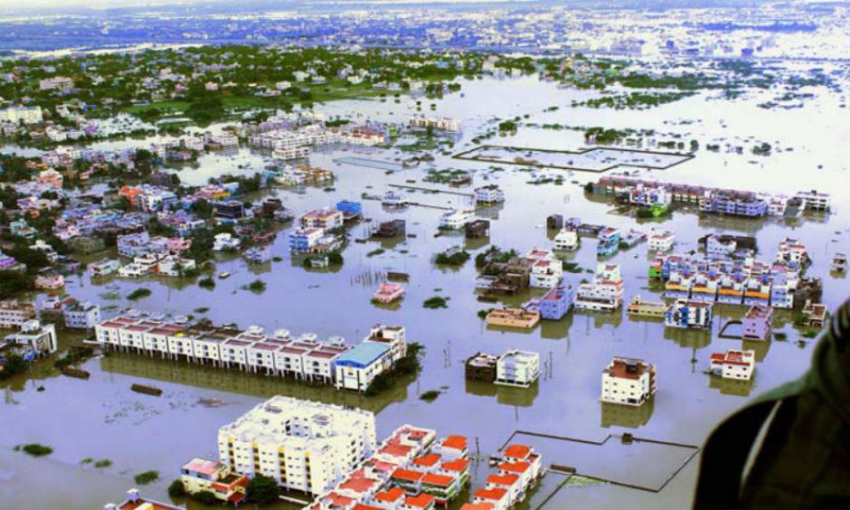 An aerial view of flood affected areas of Kanchipuram District on the outskirt of Chennai on Monday. (PTI Photo)