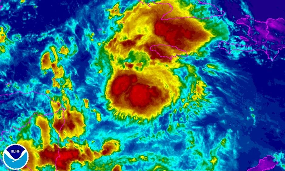 Infrared satellite image of Tropical Storm Earl at 1615Z (12:15 pm EDT) Tuesday, August 2, 2016. Image: NOAA/NESDIS