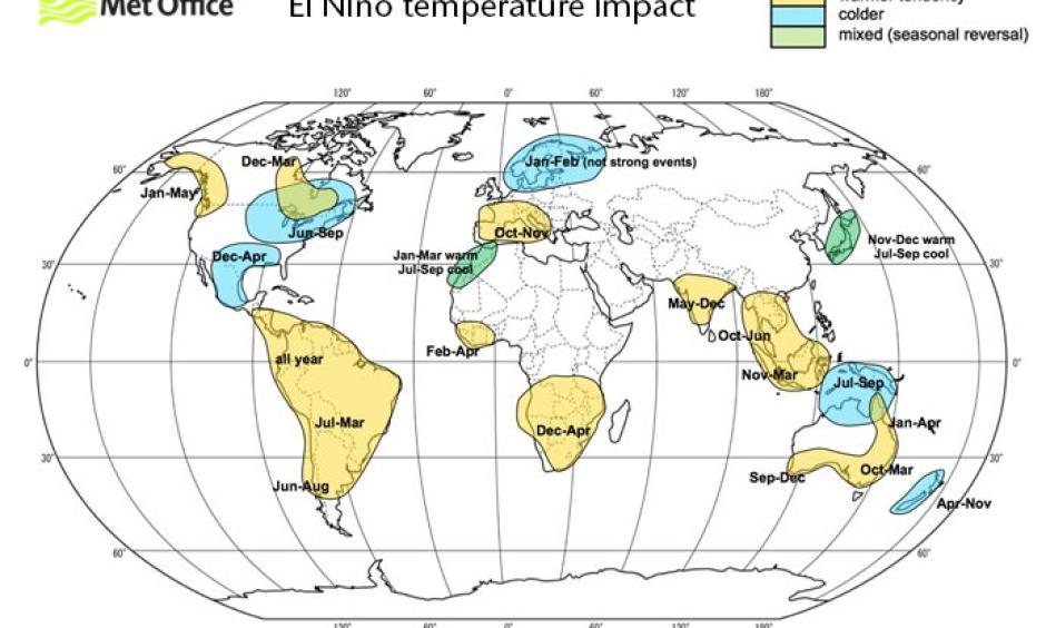 El Nino temperature impact. Image: Met Office