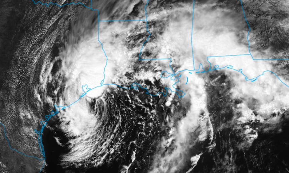 Tropical Storm Harvey, with its center off the coast of Texas, as seen by the GOES-16 satellite at 1:27 pm CDT Tuesday, August 29, 2017. Image credit: College of DuPage. Photo: GOES-16 data are considered preliminary and non-operational.