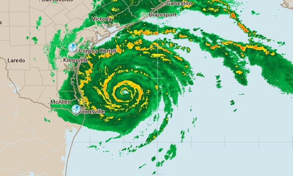 Radar image of Hurricane Harvey at 9:05 am CDT Friday, August 25, 2017.