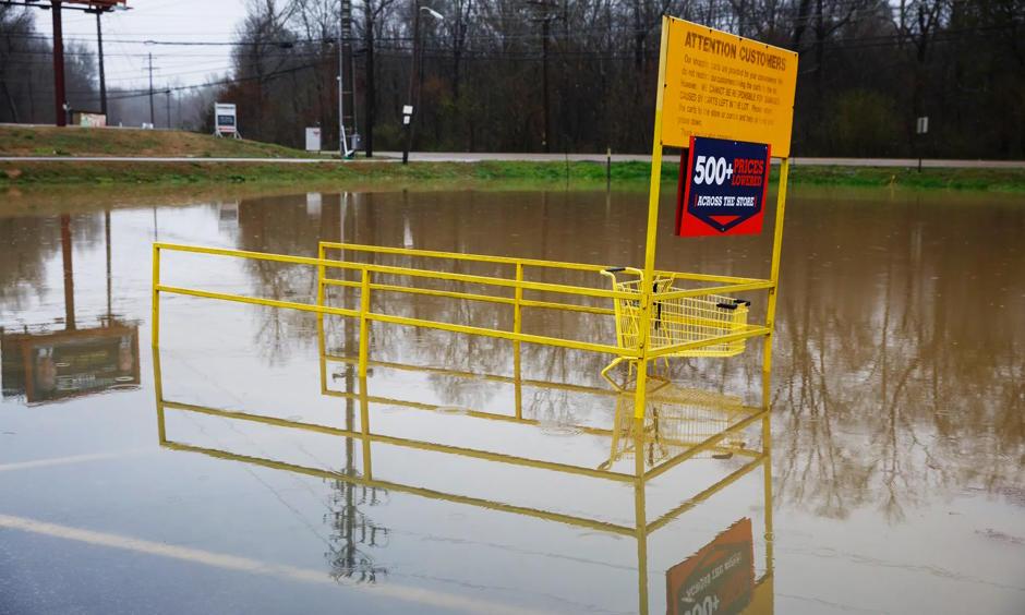 Middle Valley Plaza is seen flooded in Soddy-Daisy, Tenn., Saturday, Feb. 23, 2019, after heavy rain overnight. Homes, highways, parks and bridges throughout the South have been flooded or rendered out of commission Saturday, as the toll of days of drenching rains swelled waterways and pooled over saturated lands amid the threat of severe storms. Photo: Doug Strickland, Chattanooga Times Free Press via AP