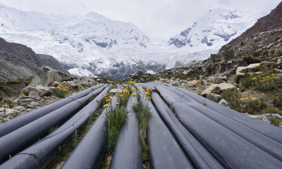 Tubes were installed in Lake Palcacocha in 2011 to reduce water levels and help prevent major flooding. Photo: Daniel Setiawan