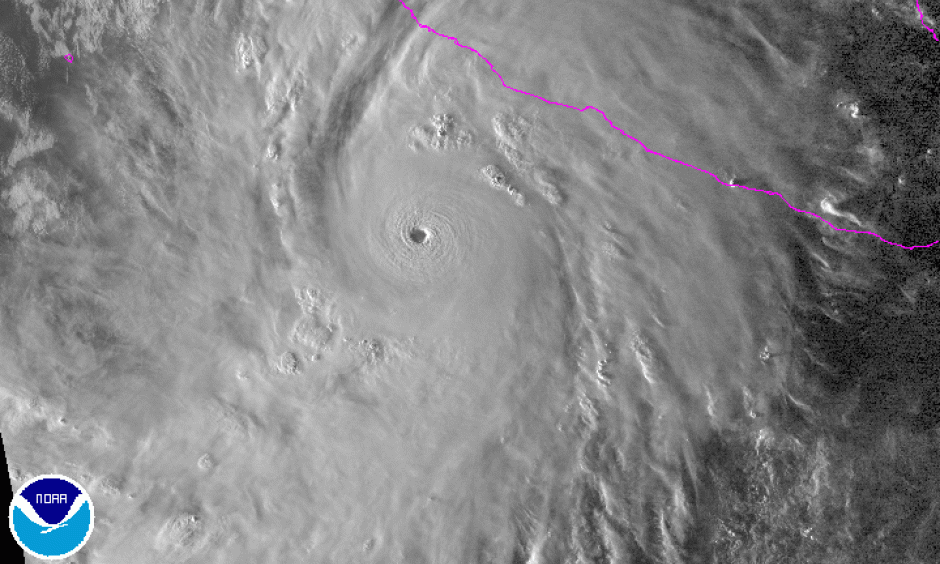 Visible satellite image of Hurricane Patricia close to nightfall, at 2345Z (7:45 pm EDT) Thursday, October 22. 2015. Image: NOAA and CIMMS/SSEC/University of Wisconsin