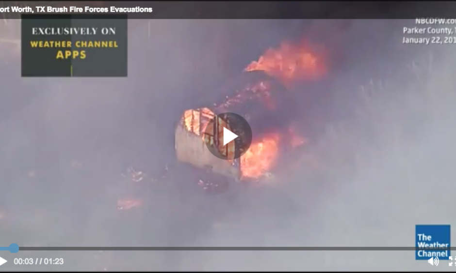 Officials ordered residents to evacuate areas west of Fort Worth, Texas, as several wildfires were fanned by winds and advanced on homes. Image: The Weather Channel