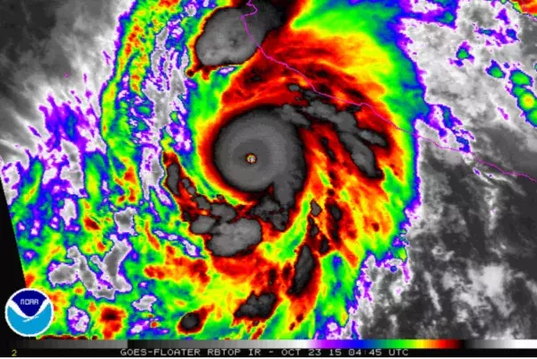 Hurricane Patricia, near peak strength, as it approached Mexico's west coast on Friday morning. Image: NOAA