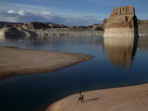 The country's two biggest reservoirs are on the Colorado River. Water levels at Lake Powell have dropped steeply during the two-decade megadrought. (Credit: Justin Sullivan/Getty Images)