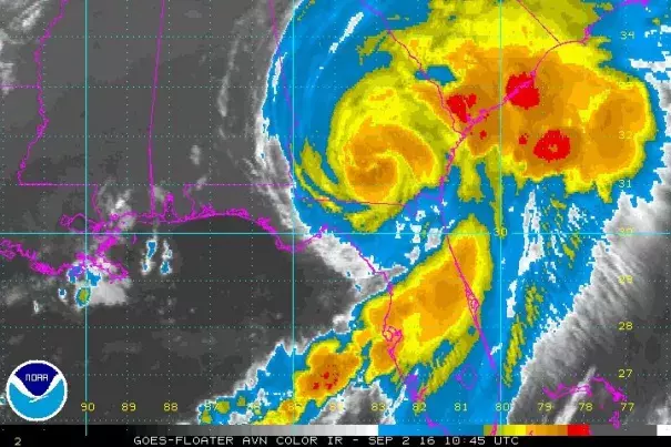 Tropical Storm Hermine was moving away from the Florida Gulf Coast early Friday but would track near the Atlantic coast for the next few days. Image: National Weather Service