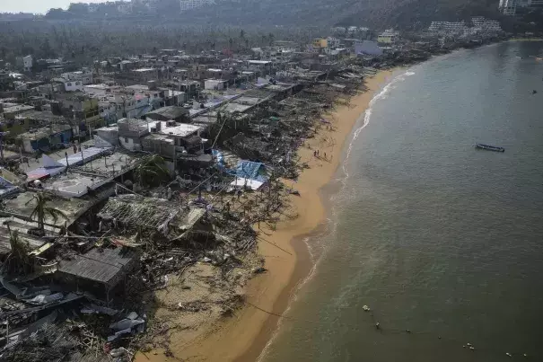 Aerial view of damages caused by the passage of Hurricane Otis in Puerto Marques, Guerrero State, Mexico, Oct 27. (Credit: Rodrigo Oropeza/AFP via Getty Images)