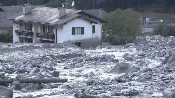 Rocks and debris cascaded down the mountain to the edges of Bondo village. Photo: BBC via Reuters