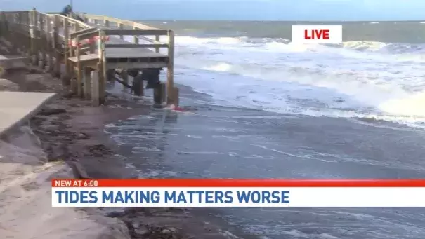Unrelenting tides continue to pound beaches already damaged by Hurricane Matthew. Photo: WPEC