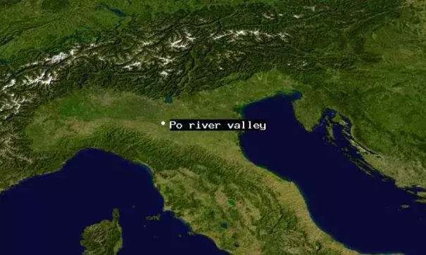 Satellite view of Po river valley. Image: NASA Goddard Space Flight Center
