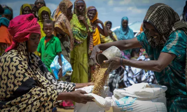 World Food Program supplies are distributed in a village in Jijiga district, part of Ethiopia's Somali region. Photo: Michael Tewelde, World Food Program