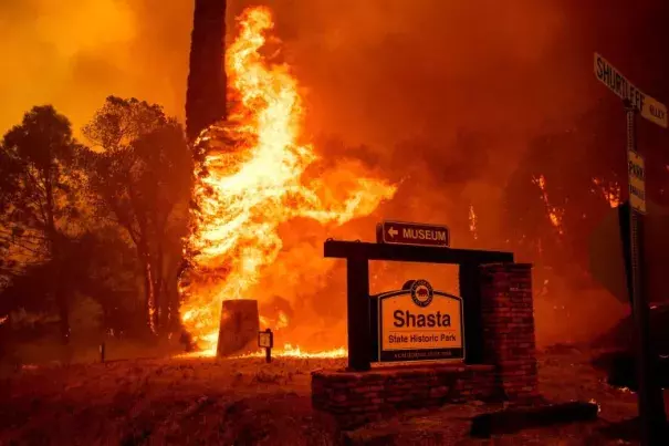 The Carr Fire tears through Shasta on July 26, 2018. Credit: Noah Berger, AP