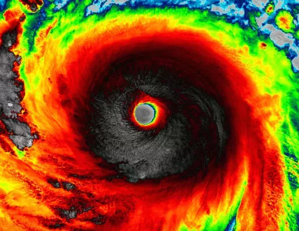 This infrared image of Super Typhoon Soudelor by the Visible Infrared Imaging Radiometer Suite (VIIRS) sensor aboard NASA’s Suomi NPP satellite. Image: NASA