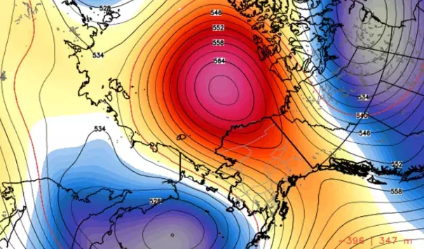 Model simulation of high-pressure ridge over Alaska in the first five days of October. Image: WeatherBell.com