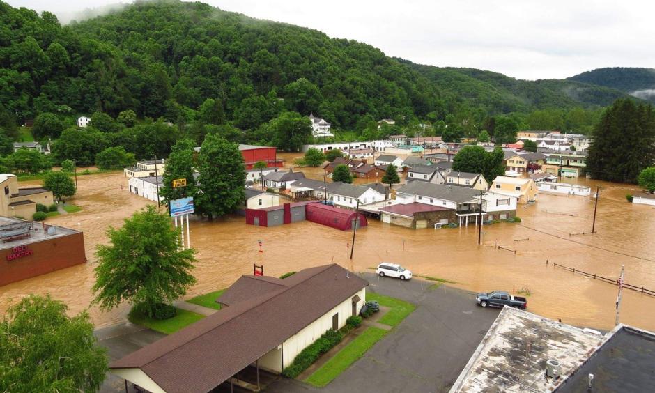 Flooded neighborhood in West Virginia.