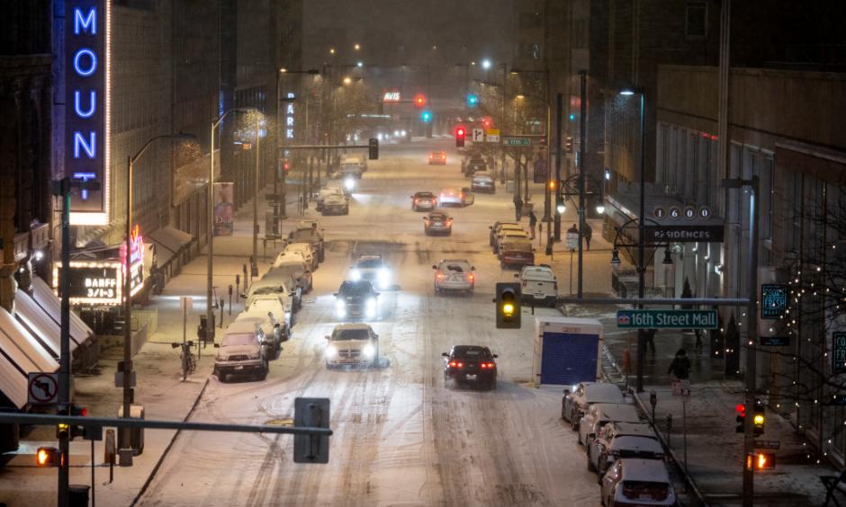 Snow blankets the 16th Street Mall on Saturday, March 2, 2019 in Denver, CO. Credit: Chet Strange, Special to The Denver Post