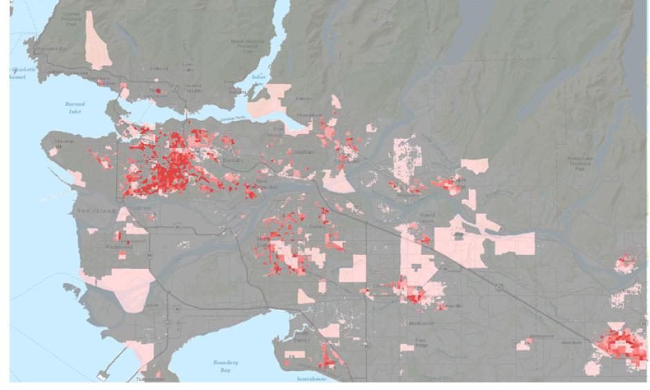 Lower Mainland neighbourhoods that become “urban heat islands” thanks to fewer trees and more pavement can also see more deadly heat waves when combined with unemployment or older populations, according to a new study. Image: Environmental Health Perspectives Journal