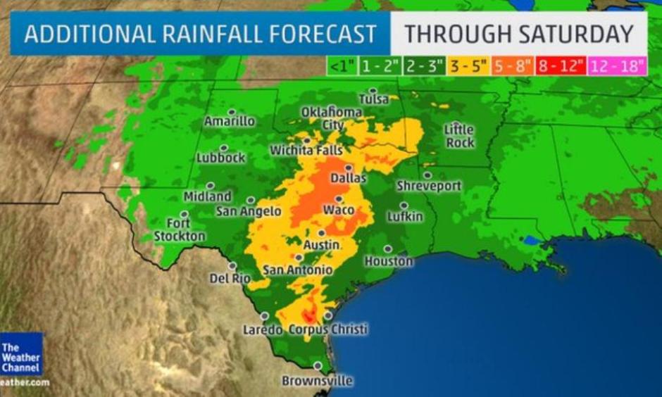 Another round of significant rain for beleaguered Texas next week. Image: The Weather Channel