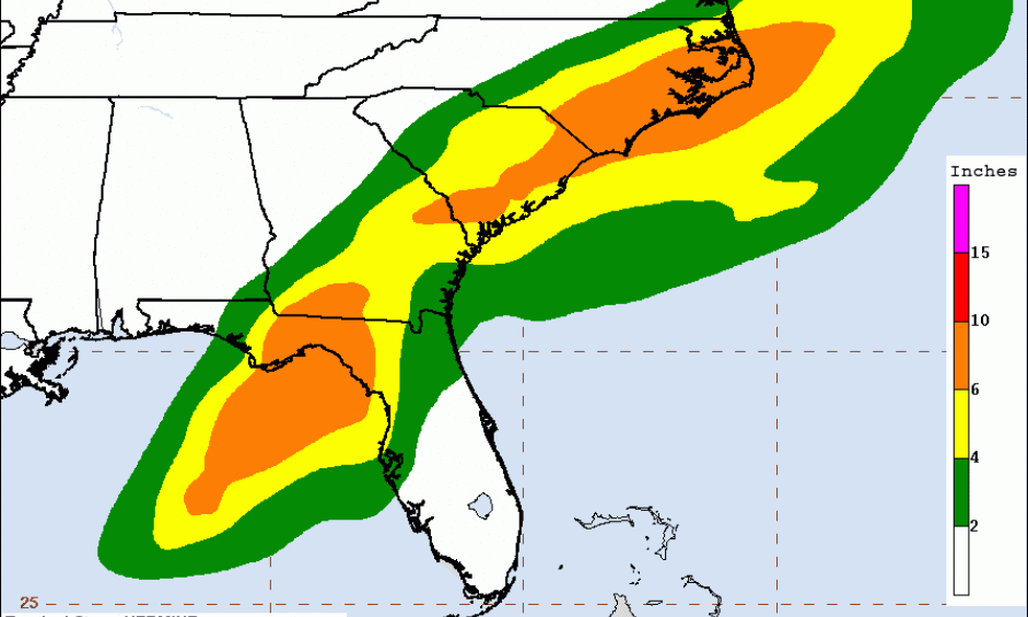 72-hour day 1-3 rainfall forecast (inches) created 4:39 AM EDT Thu Sept 1 2016. Image: NOAA
