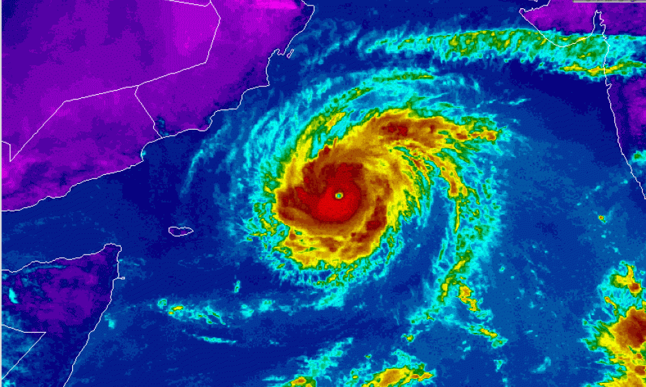 Cyclone Chapala spins over the Arabian Sea, headed towards a landfall in Yemen or Oman. Image: UW CIMSS