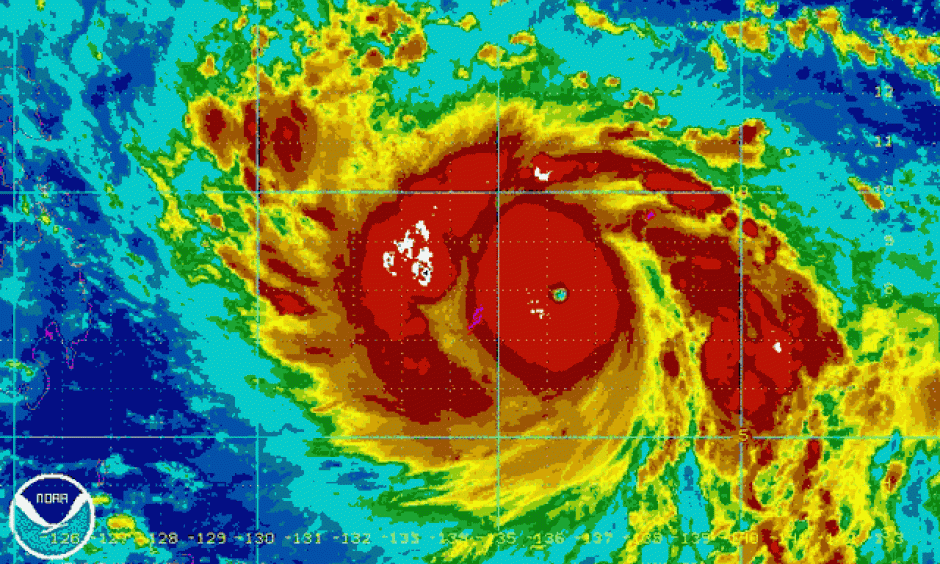 Satellite animation of Supertyphoon Haiyan, also known as Yolanda in the Philippines, as it moves westward on November 6. Image: NOAA
