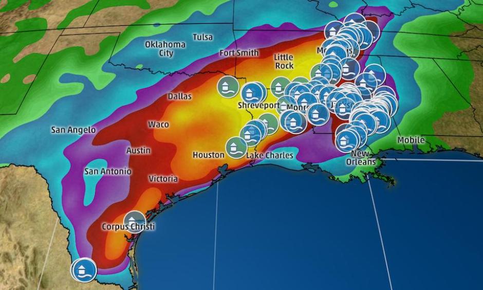 Estimated Rainfall and Flood Reports. Image: The Weather Channel