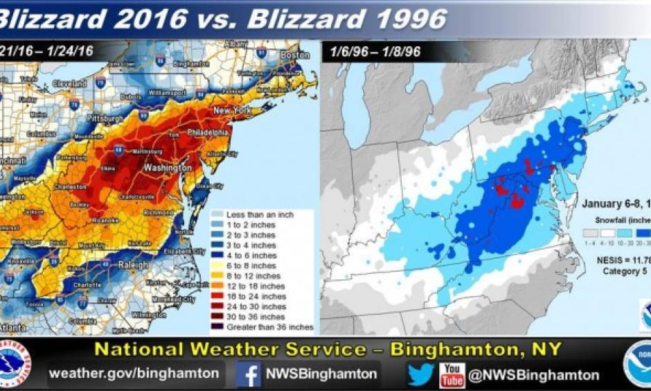 Erik Heden, a meteorologist with the National Weather Service forecast office in Binghamton, N.Y., created a comparison between the snowfall outputs of the two storms which show a remarkable match. Image: National Weather Service