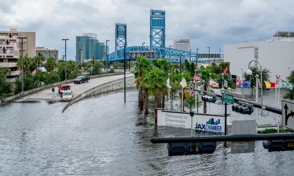Overflow from the St. Johns River in downtown Jacksonville, Fla., on Monday. Photo: Johnny Milano, The New York Times