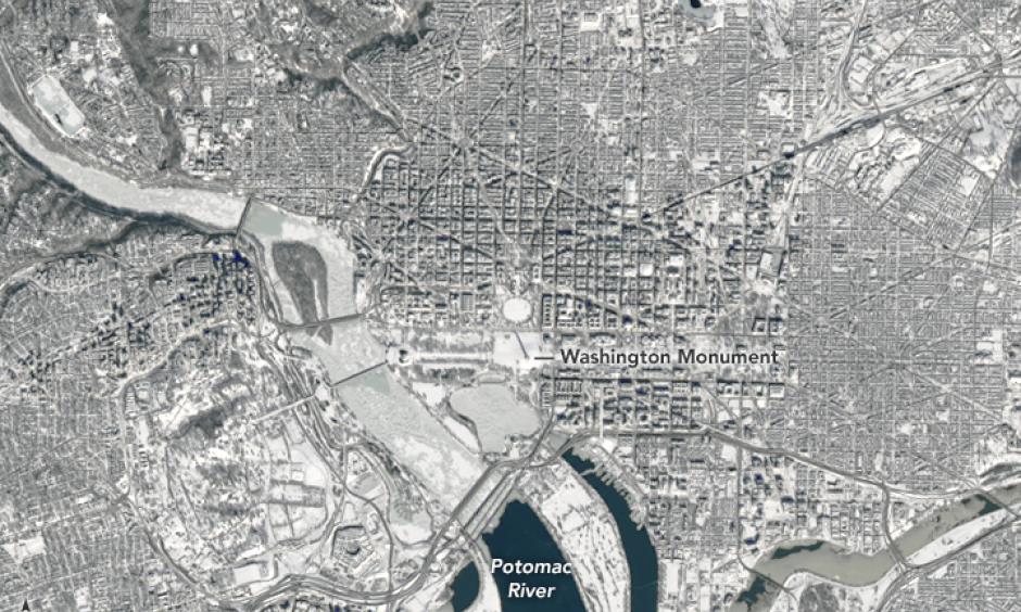 Washington, D.C. from space on Sunday, after being buried under up to 2 feet of snow. Photo: NASA Earth Observatory