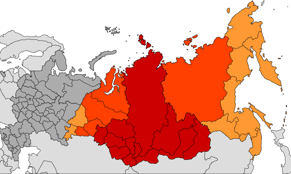 Map of Russian federal subjects belonging to Siberia. Image: Hellerick