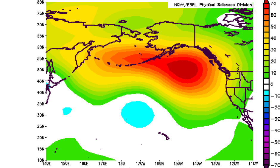 500mb Geopotential Height (m) Composite Anomaly (1981 - 2010 Climatology) 1/1/13 to 12/18/13. Image: NCEP, NCAR