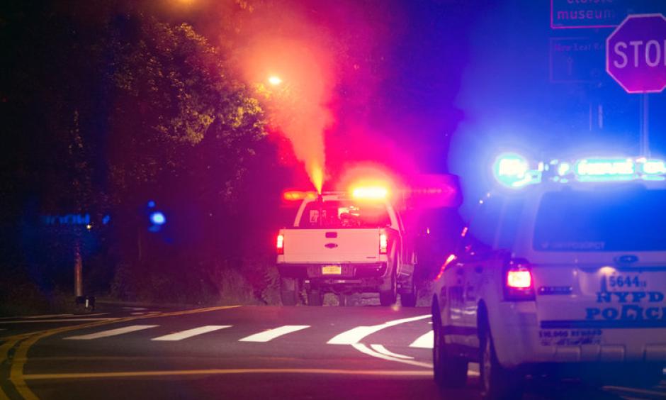 A truck spraying an adulticide, which awakens mosquitoes and then kills them, in a northern Manhattan neighborhood last week. Photo: Alex Wroblewski/The New York Times