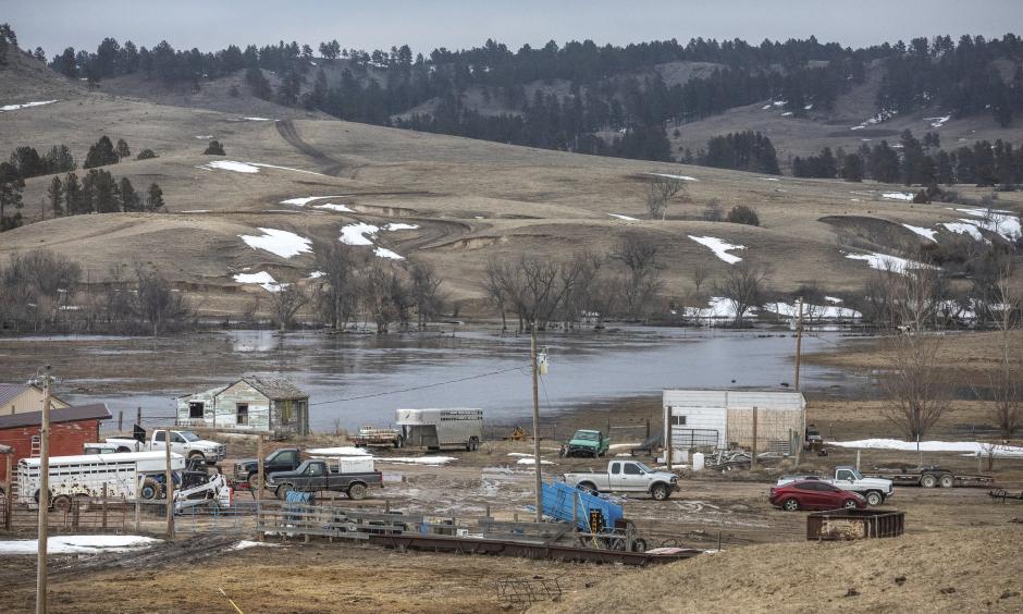 In this Monday, March 25, 2019 photo, water from White Clay Creek pools near the ranch of Ernie Little on the Pine Ridge Indian Reservation, near Pine Ridge, S.D. Photo: Ryan Hermens, Rapid City Journal via AP