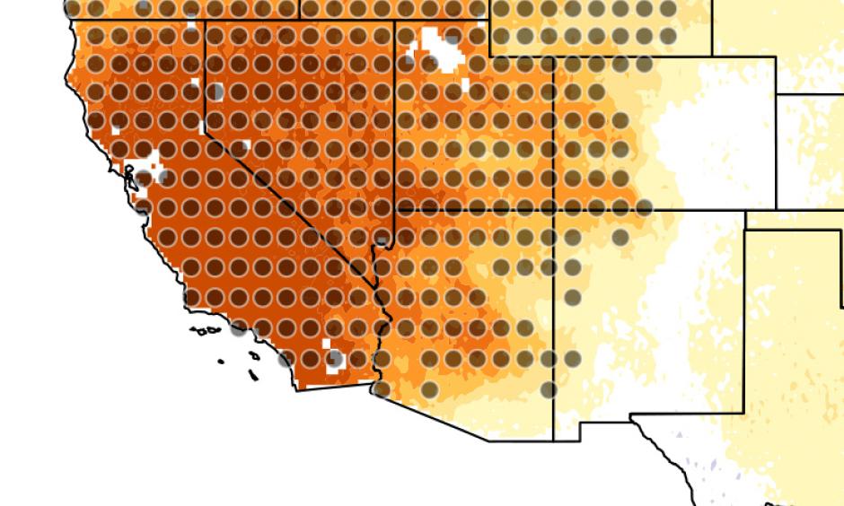 Precipitation across the U.S. that can be attributed to these changes in weather patterns. The gray dots show areas where the results are statistically significant. Photo: Andreas Prein