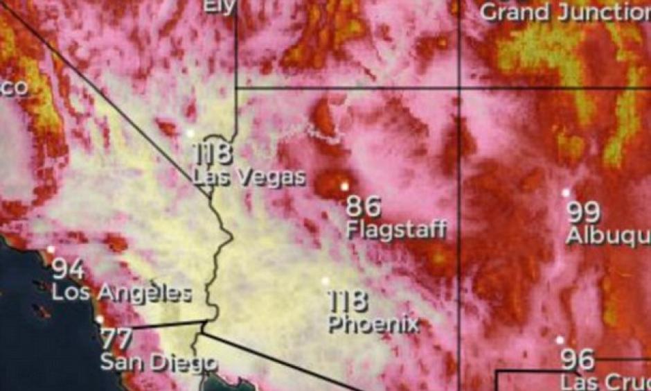 Phoenix broke a 112-year record when temperatures reached 117F Friday. The Arizona city has seen a heat wave in the past few months and officials are investigating 60 heat-related deaths. Image: Mapbox