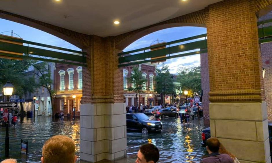 Flooding two hours before high tide in Old Town Alexandria on Saturday evening. Credit: Melanie Mayhew