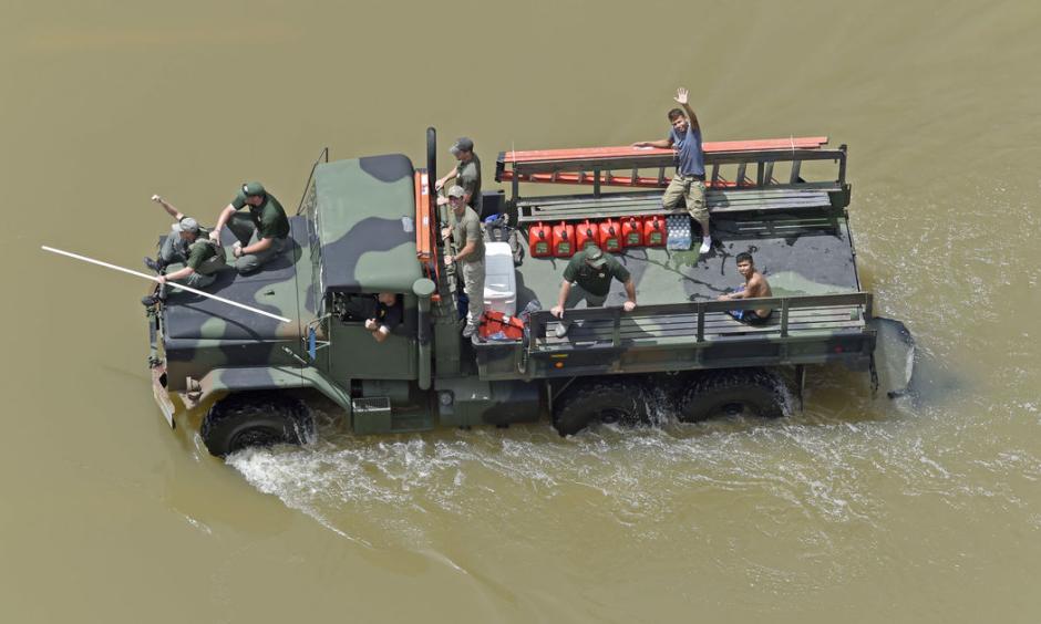 A rescue vehicle goes up Joor Road. Aerials of severe weather flood in East Baton Parish on Monday August 15, 2016. Photo: Bill Feig, Advocate