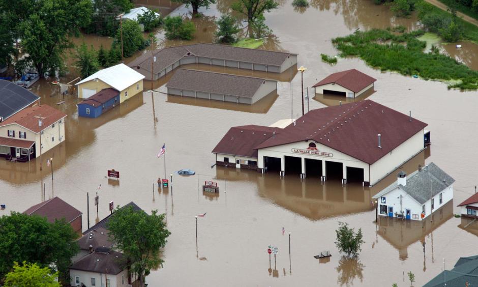 A 2008 flood damaged many of the buildings in La Valle, a town near Reedsburg. Photo: Madison Capital Times