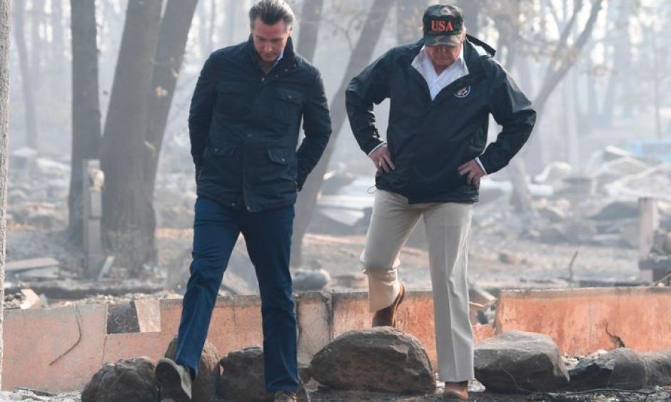 President Donald Trump and then-Lieutenant Gov. Gavin Newsom take a tour through Paradise 10 days after the fire started. Credit: Saul Loeb, Getty Images