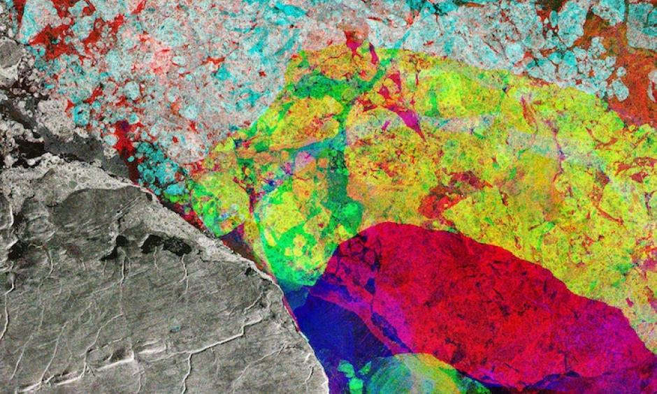 A composite Sentinel-1 image of northern Canada showing changes in sea ice extent in winter 2016-17. Image: European Space Agency