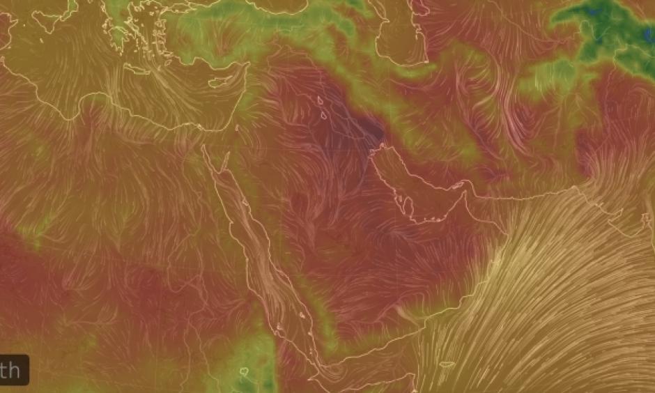 Temperatures across the Middle East in the midst of a heat wave on July 21, 2016. Click image to enlarge. Image: earth.nullschool.net