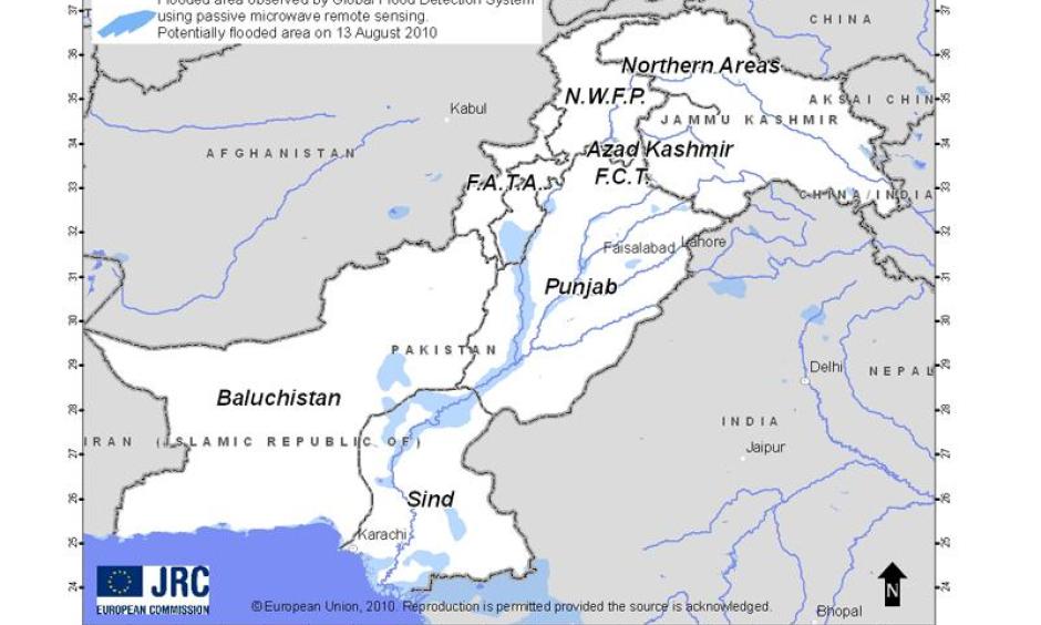 Flooded areas of Pakistan on 13 August, 2010. Photo: Tom De Groeve, JRC