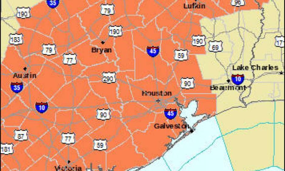 For the third consecutive day, a Heart Advisory has been issued between 1 p.m. and 7 p.m. Wednesday for the Houston area and much of southeast Texas as the mercury climbs to nearly 100 degrees. Image: National Weather Service