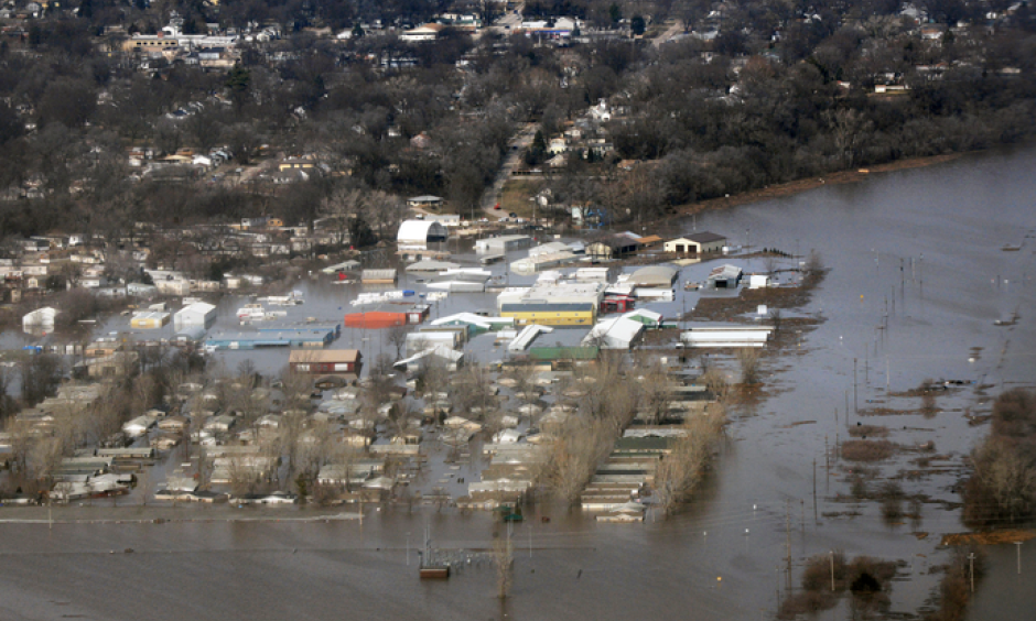 Areas surrounding Offutt Air Force Base, Neb., stand affected by flood waters March 17, 2019. Credit: Tech. Sgt. Rachelle Blake U.S. Air Force